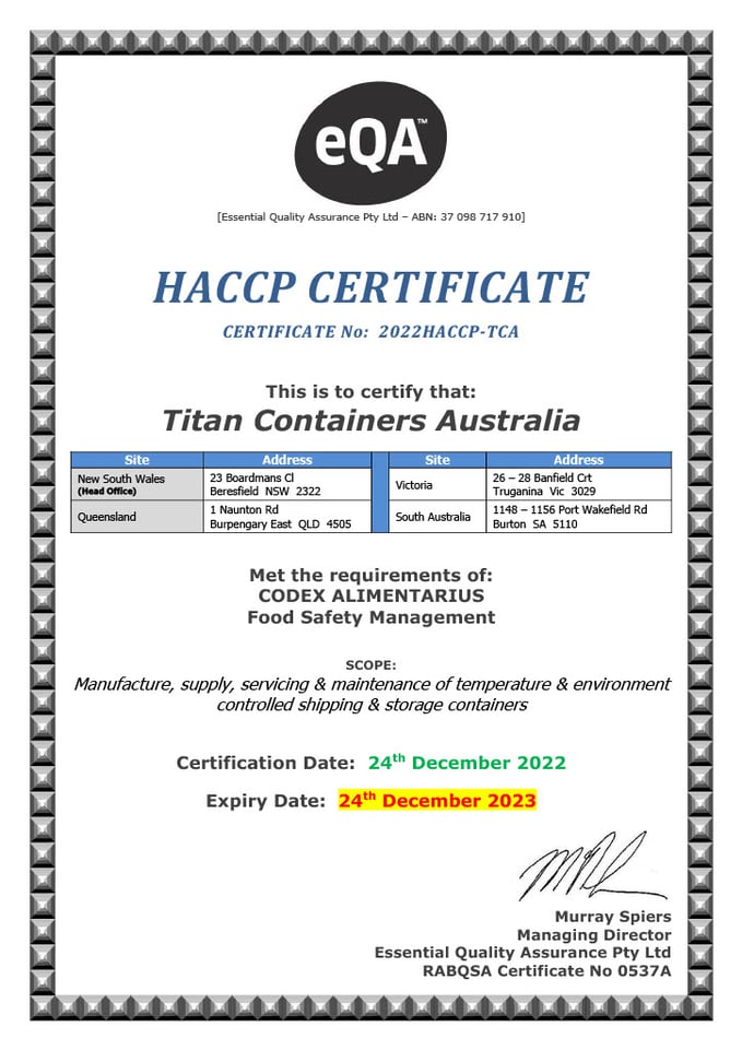 HACCP TITAN Containers Australia