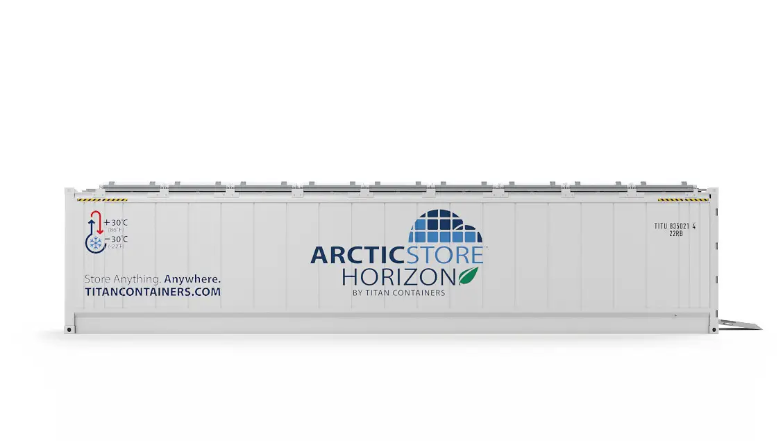 40ft ArcticStore Horizon Hållbar Kylcontainer Sidovy