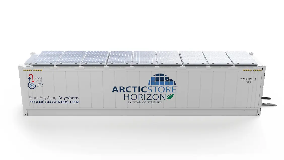 40ft ArcticStore Horizon med Solpaneler Sidovy